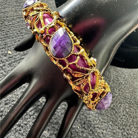 Womens Multicolor Amethyst Stone Round Shape Traditional Bangle - Picture 2 of 12